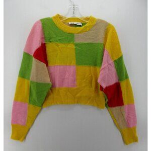 Zara Sweater Small Yellow Alpaca Crop Pullover Patches Colorful NEW
